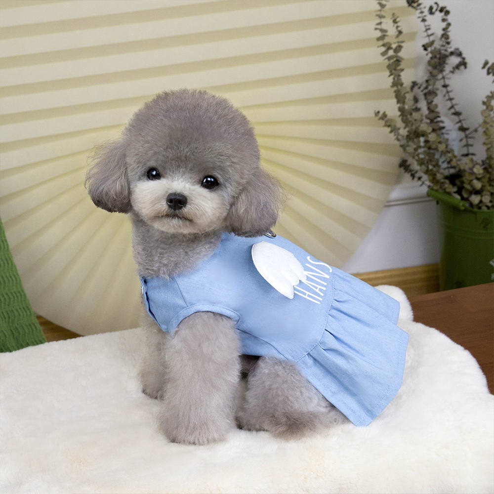 Personalized Angel Wings Pets Denim Skirt With Traction buckle | BKPet170