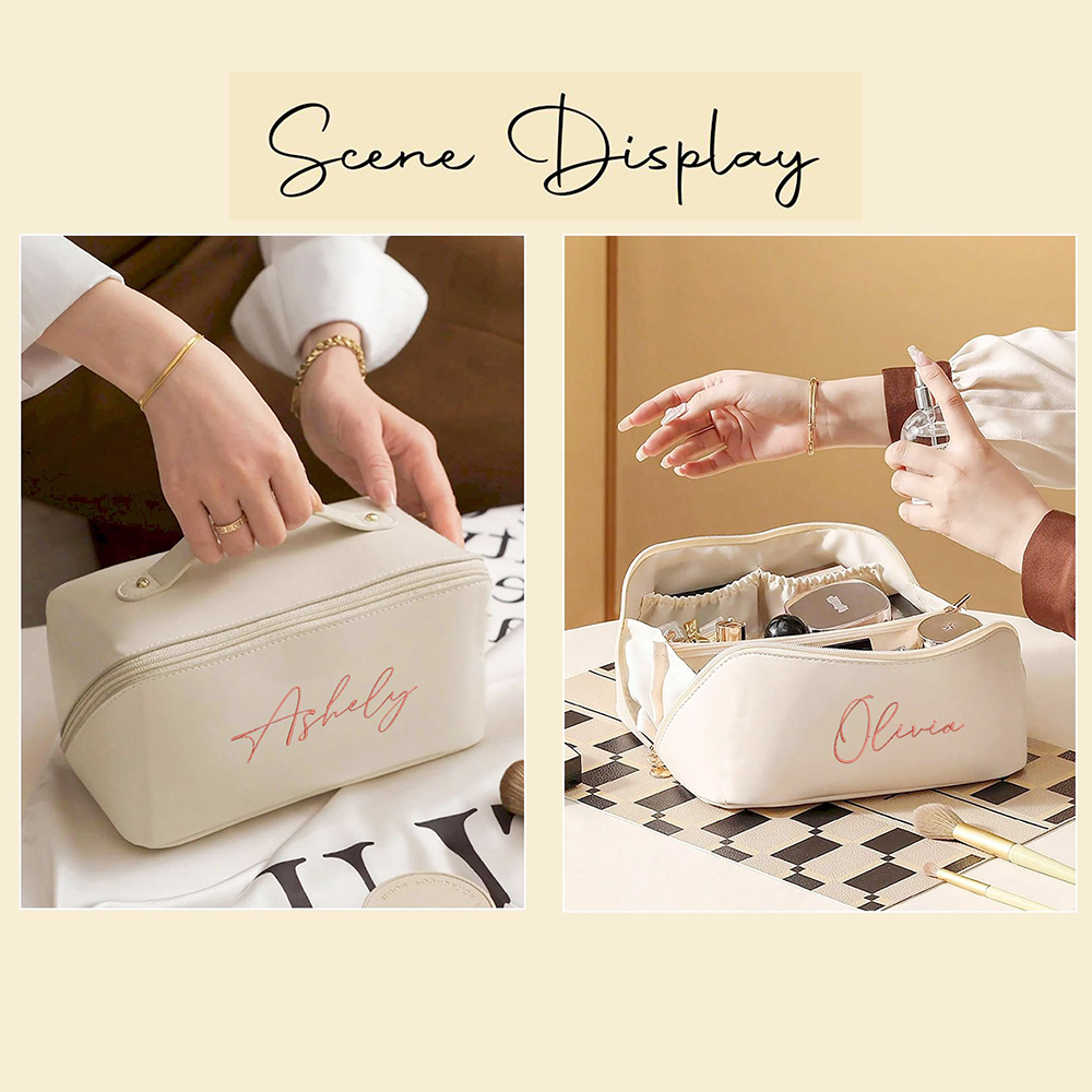 Personalized Embroidered Leather Travel Makeup Bag | CWPack298