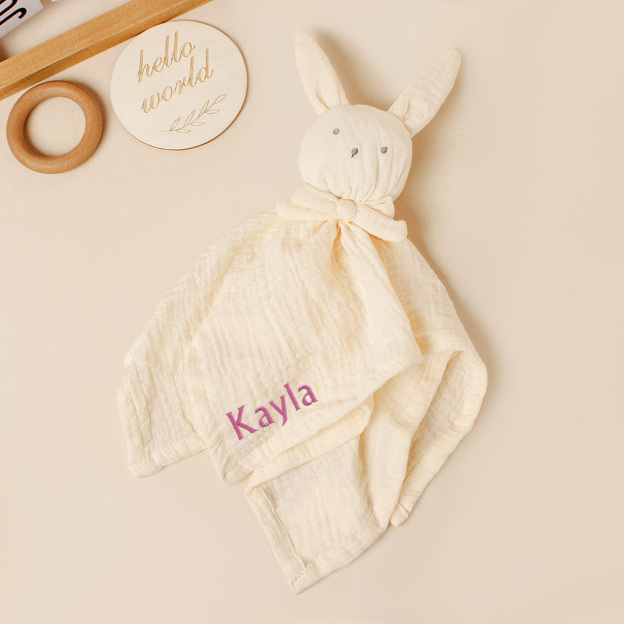Personalized Baby Embroidery Bunny Soothing Sleep Towel | CWToy137