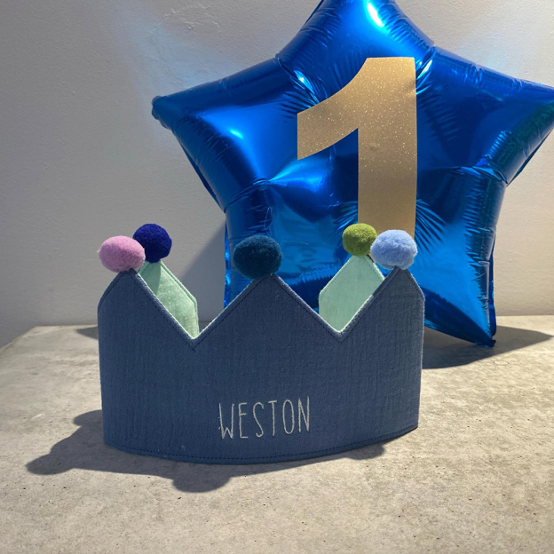 Personalized Hand Embroidered Baby First Birthday Crown | CWBaby210