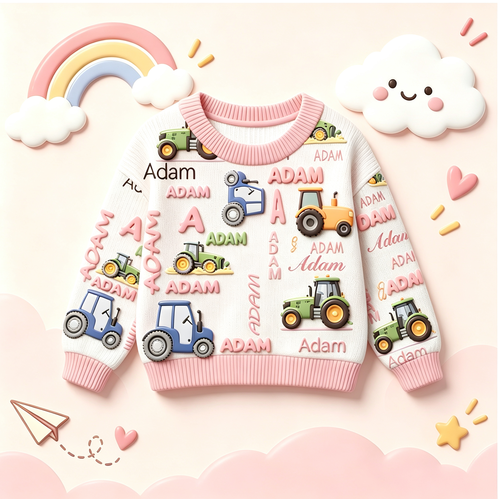 Personalized Lovely Kids Tractor Knit Sweater | CWSweater28