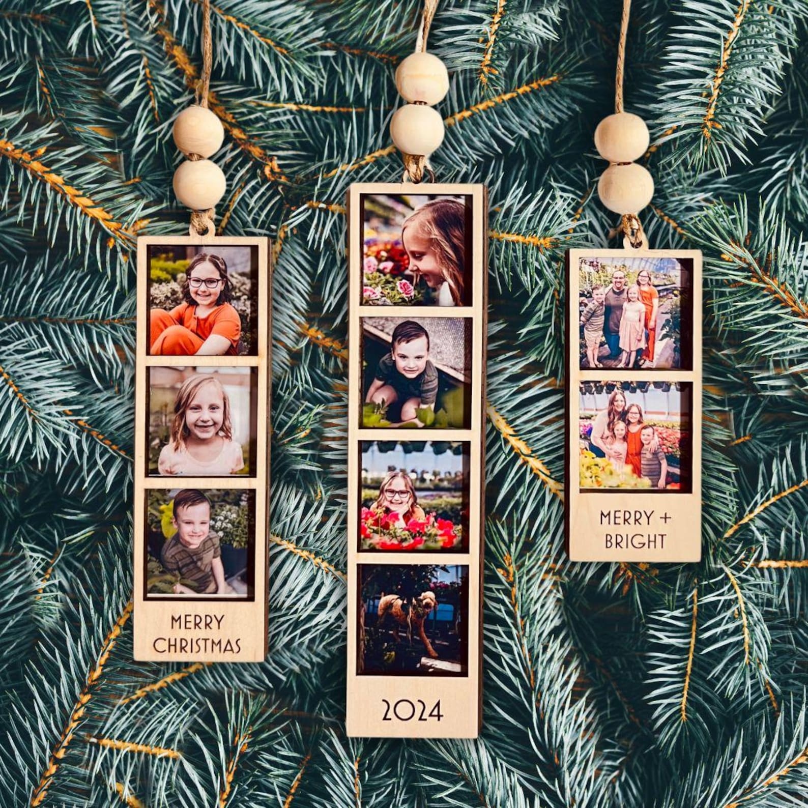 Personalized Wooden Christmas Photo Strip Ornaments | MCGift75
