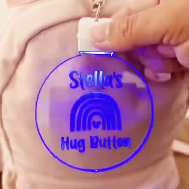 Personalized Name Kids Bag Tag LED Hug Button Keyring | CWToy59