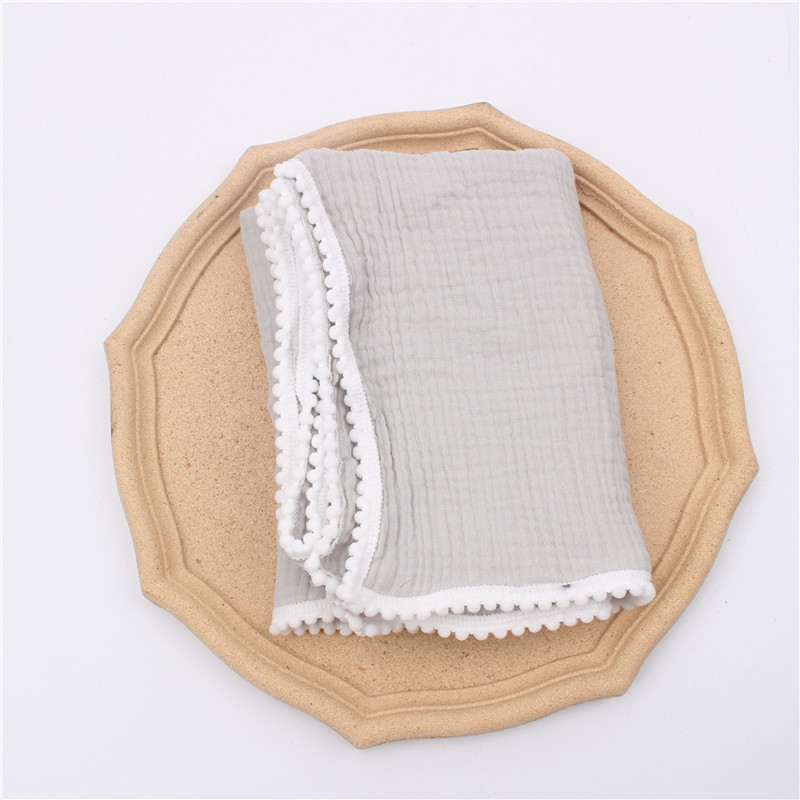 Personalized Embroidered Swaddle Muslin Pom Pom Blanket | CWBaby46
