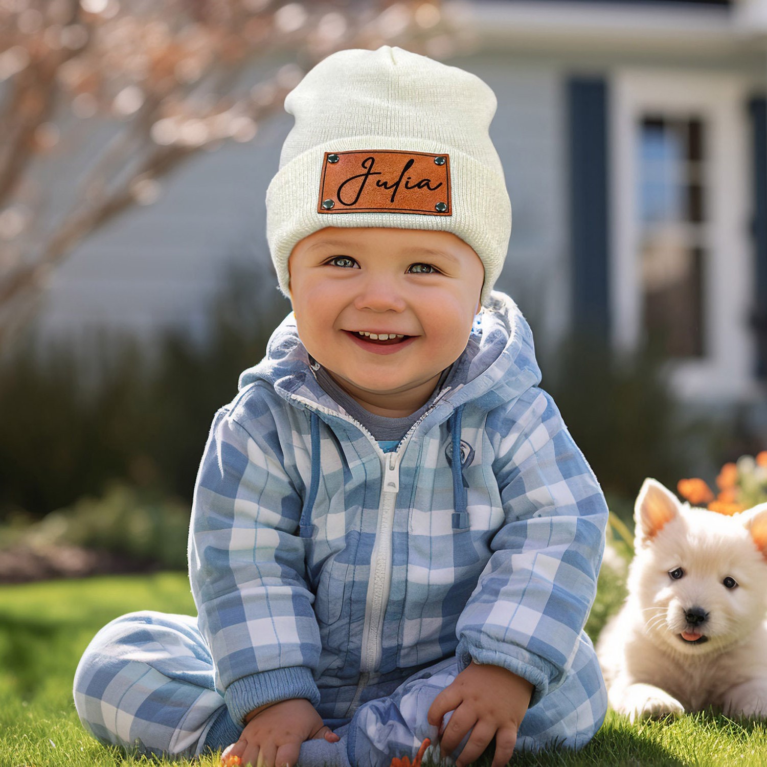 Personalized Leather Patch Kid & Adult Color Beanies for Comfort & Unique | HSKid23