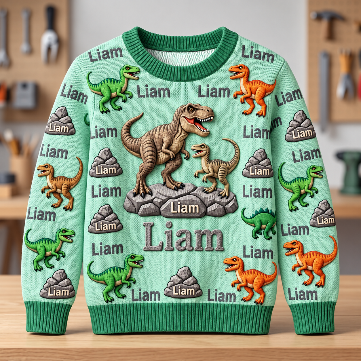 Personalized Lovely Kids Forest Dinosaur Knit Sweater | CWSweater26