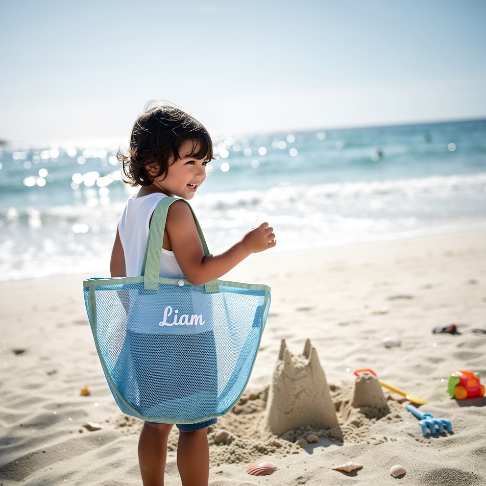 Personalized Embroidered Seashell Zipper Mesh Beach Bag | CWBeach249