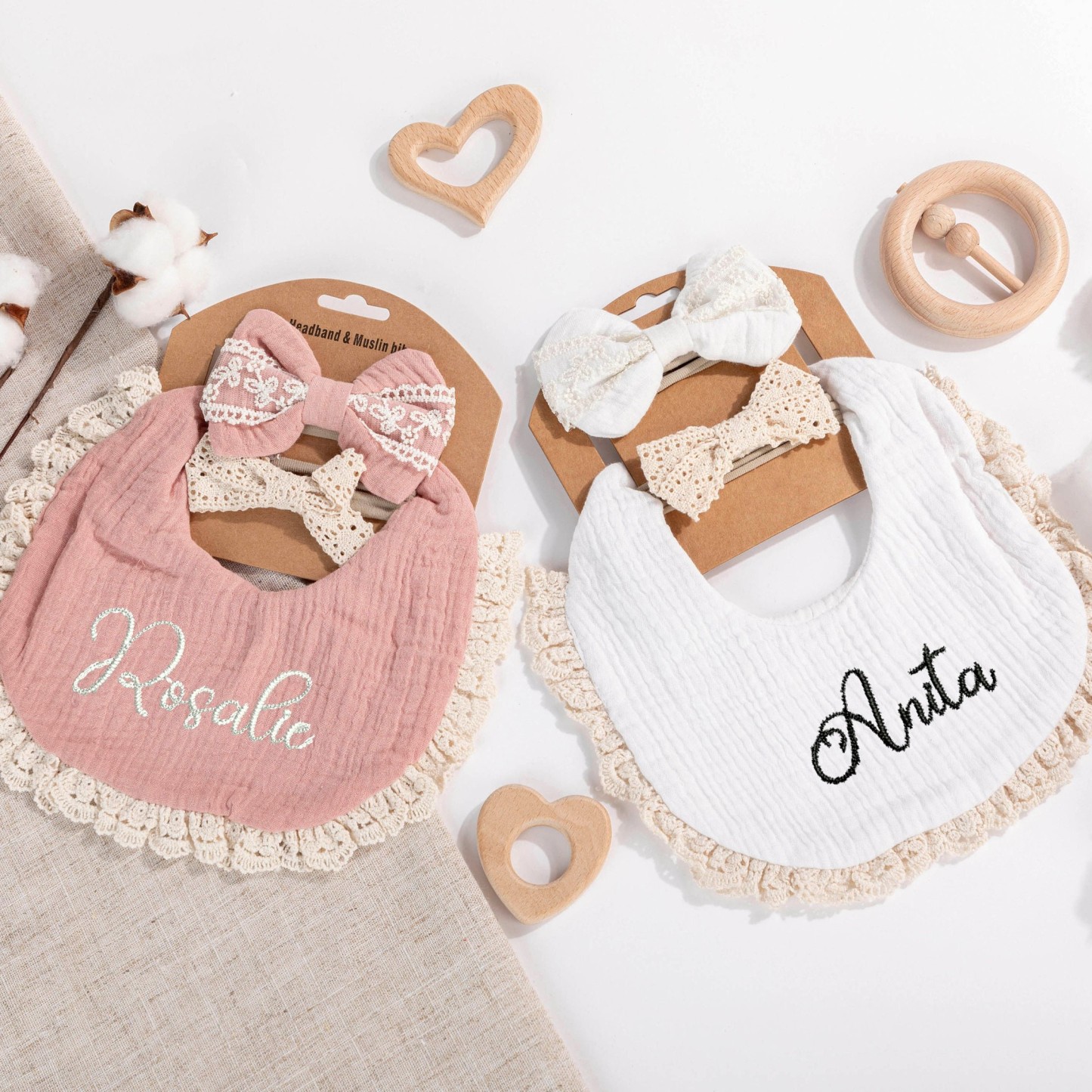 Personalized Embroidered Baby Bibs Headband Set | CWBaby29