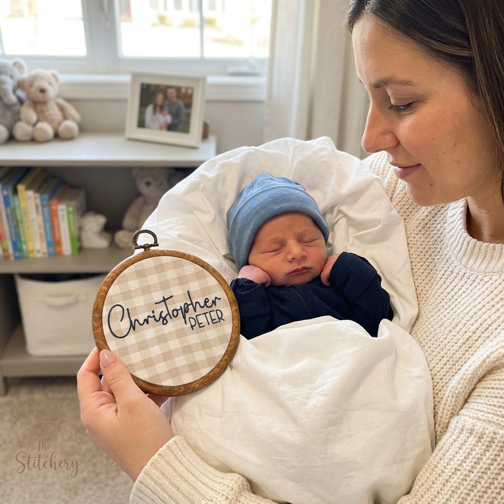 Personalized Embroidery Baby Announcement Sign Decor | CWBaby500