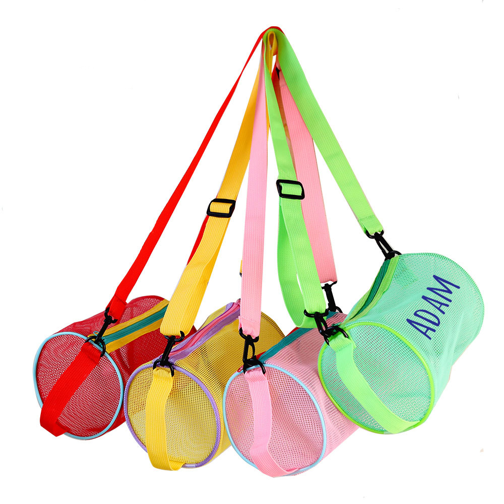 Personalized Cylinder Seashell Zipper Mesh Beach Bag | CWBeach165