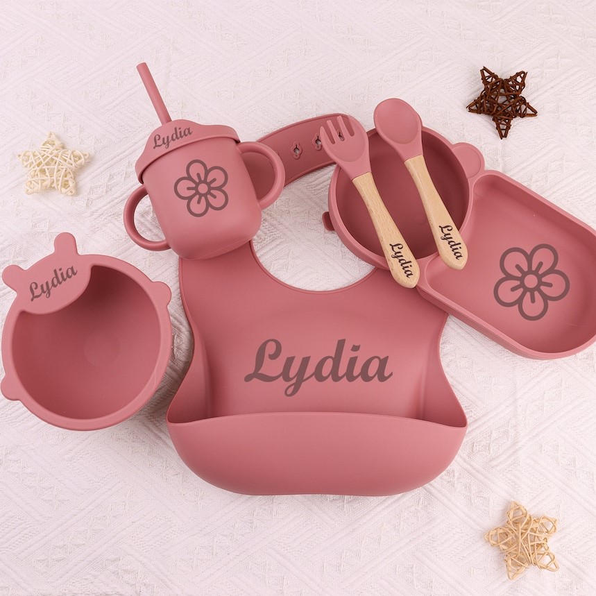 Personalised Baby Food Grade Silicone Weaning Set | CWBaby108