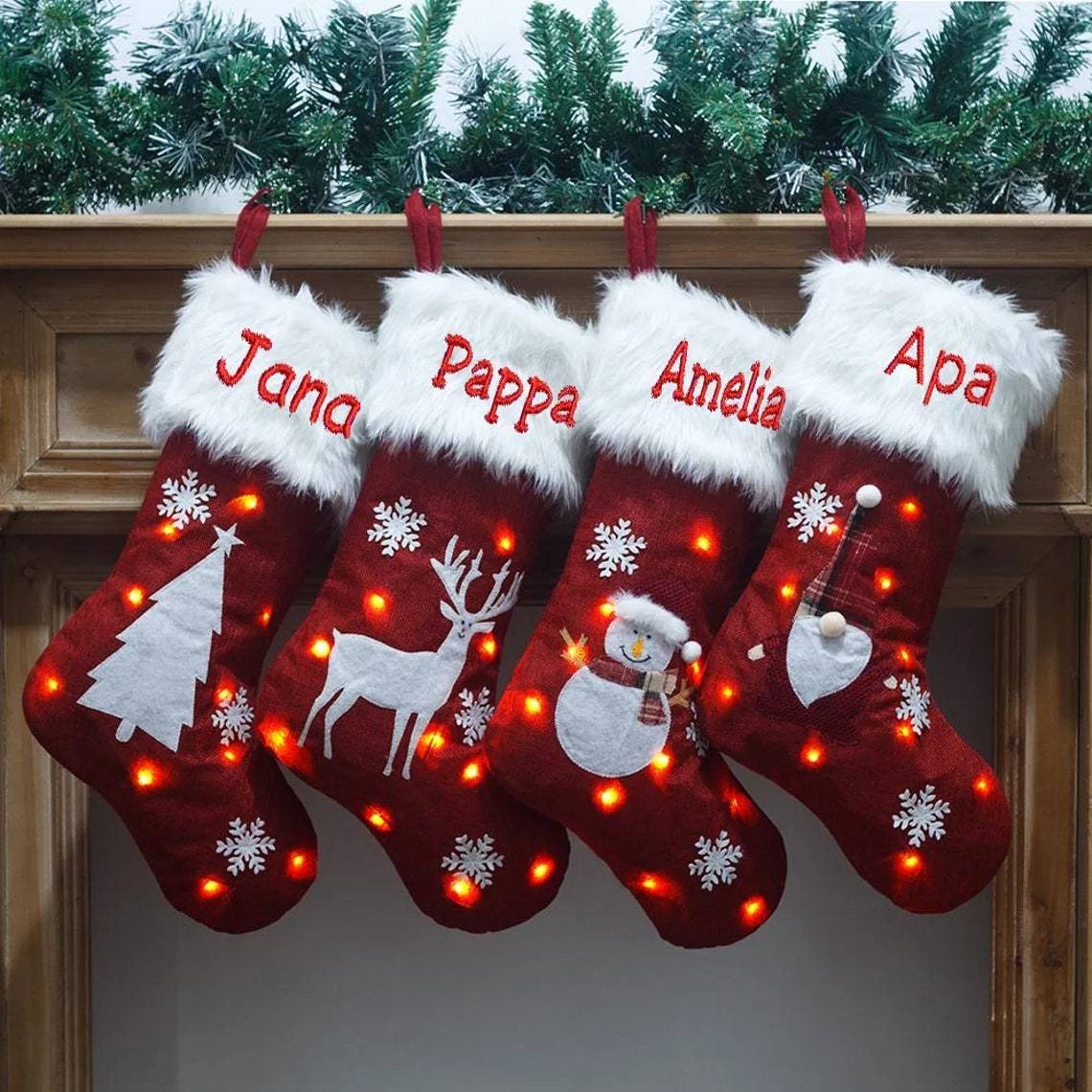 Personalized Embroidered Christmas Stocking with Lights | MCGift13
