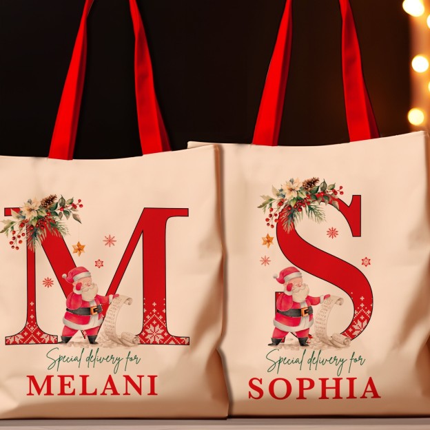 Personalized Initial Christmas 16" x 24" Canvas Gift Bag | MCGift34