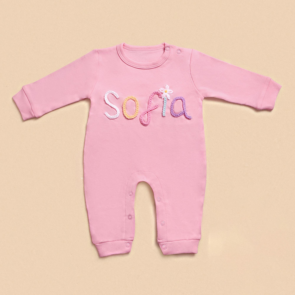 Personalized Hand Embroidered Baby Coming Home Romper | CWBaby337