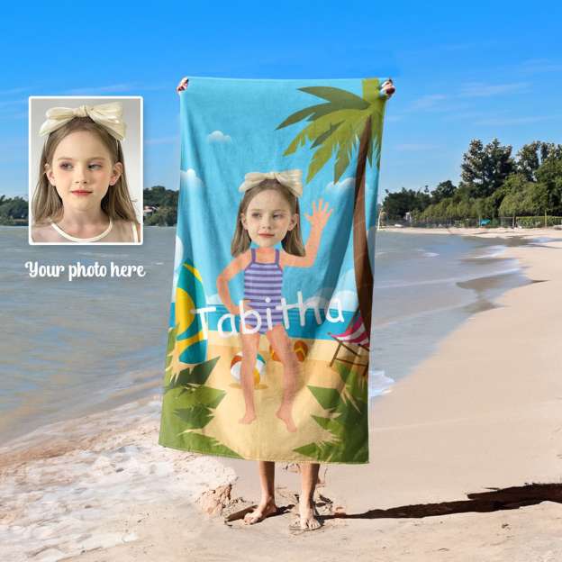 Personalized Lovely Face Name Kid Towel for Summer & Beach | CWTowel117