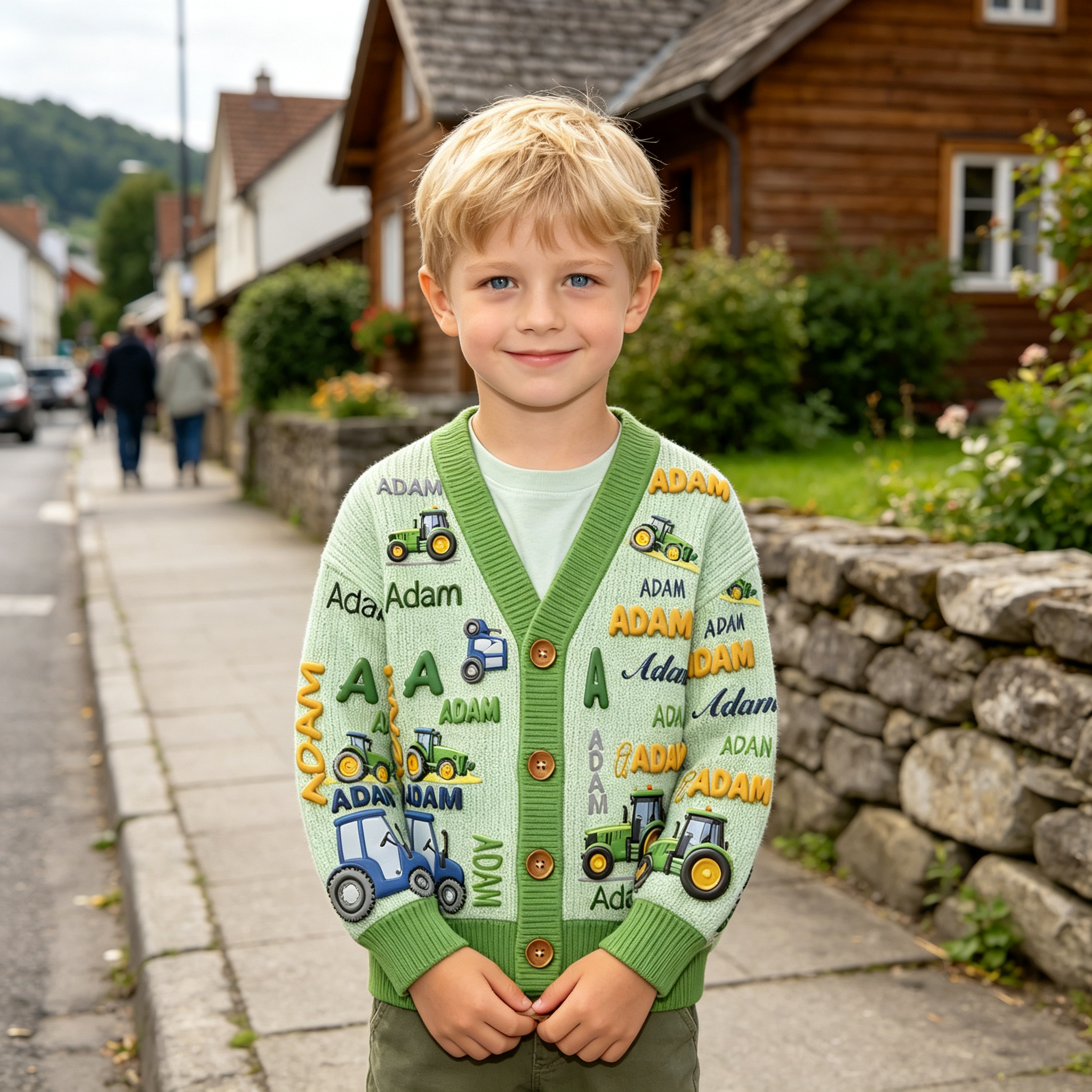 Personalized Lovely Kids Tractor Knit Sweater | CWSweater28