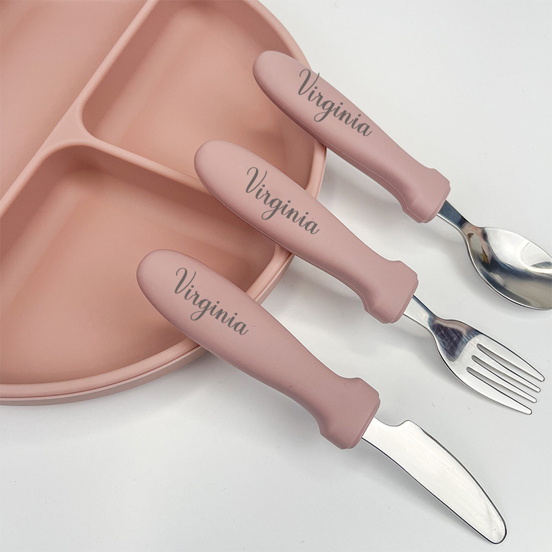 Personalised Kid Silicone Utensil Sets-Fork, Knife, Spoon  | CWBaby70