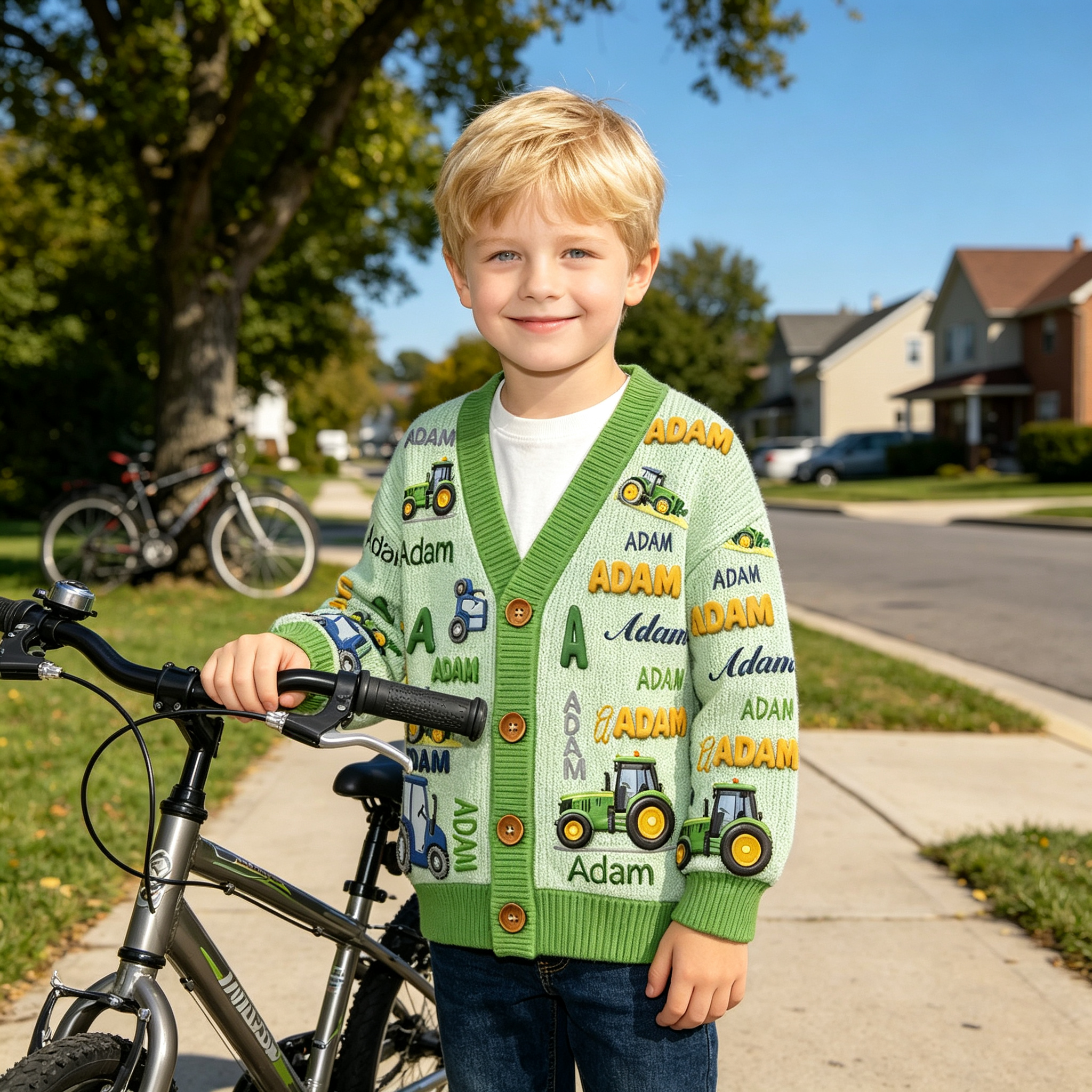 Personalized Lovely Kids Tractor Knit Sweater | CWSweater28