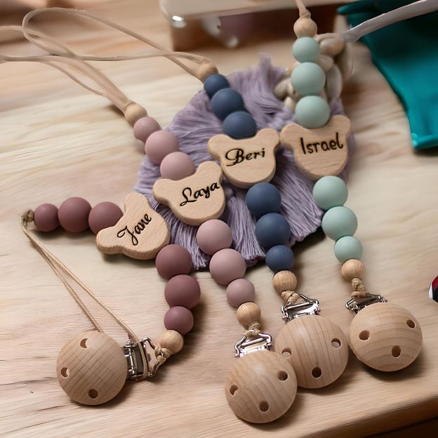 Personalized Baby Pacifier Color Bead Clip | CWBaby63