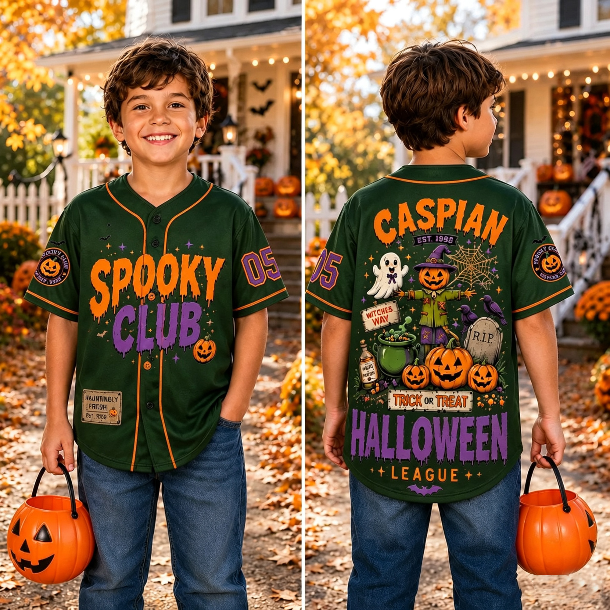 Personalized Halloween Button Up Baseball Jersey For Kid & Adult | CWHalloween92