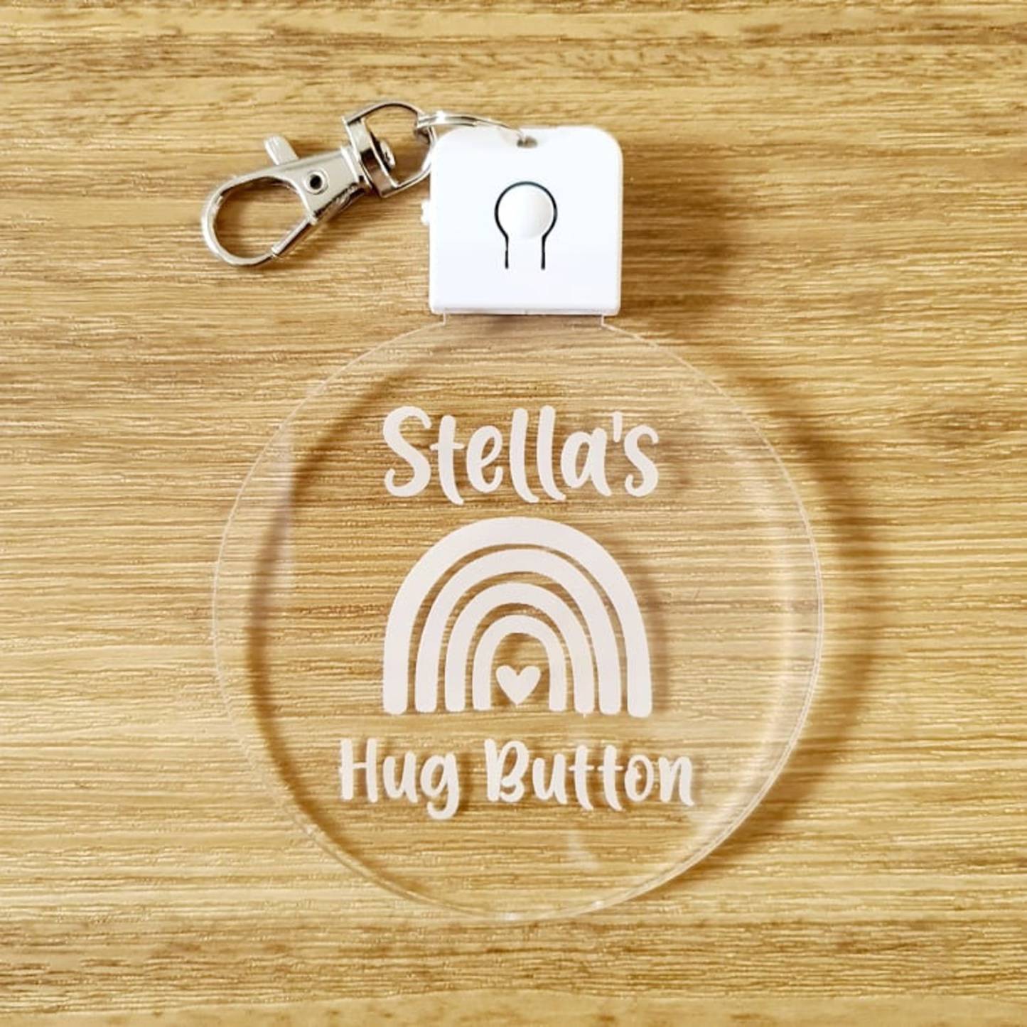 Personalized Name Kids Bag Tag LED Hug Button Keyring | CWToy59