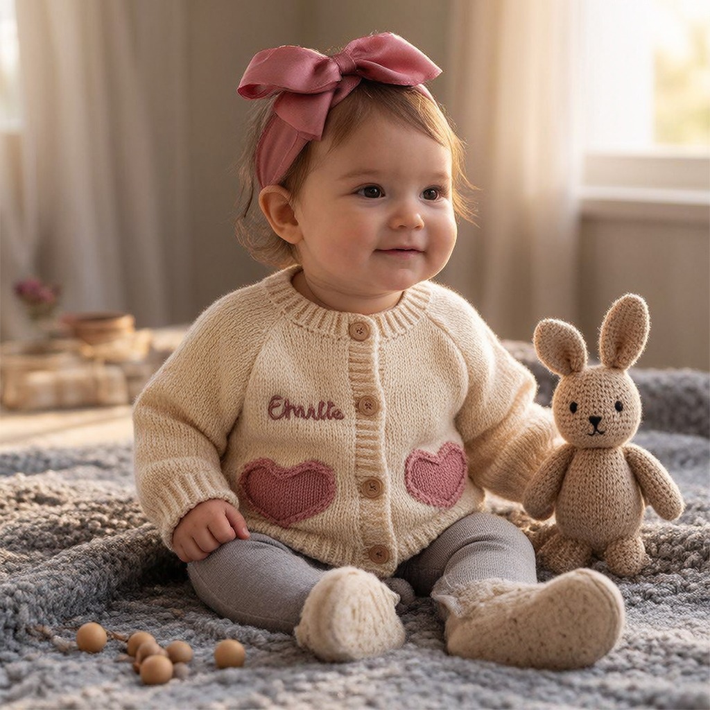 Personalized Embroidered Baby Heart Cardigan | CWBaby521