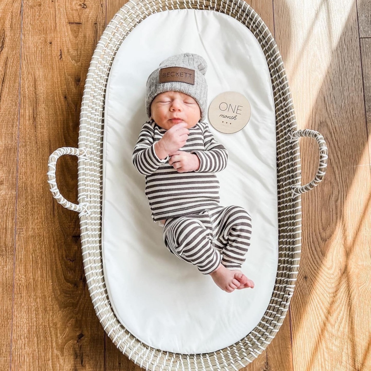 Personalized Leather Patch Infant Beanie for Comfort & Unique | HSKid30