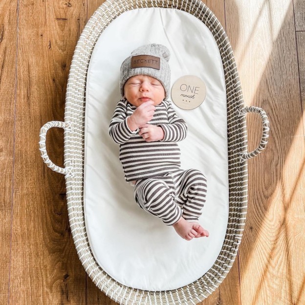 Personalized Leather Patch Infant Beanie for Comfort & Unique | HSKid30