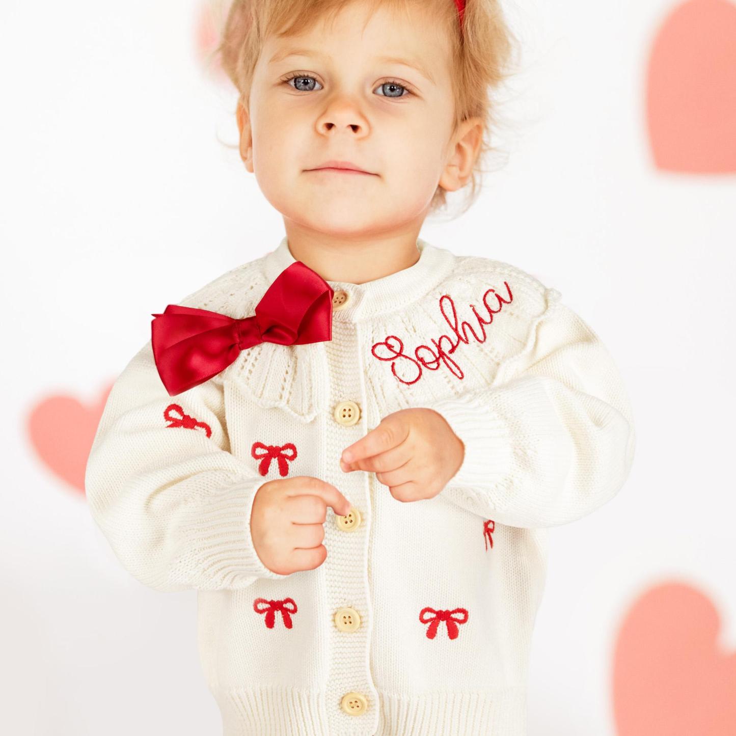 Personalized Embroidered Coquette Bow Cardigan Sweater | CWBaby285