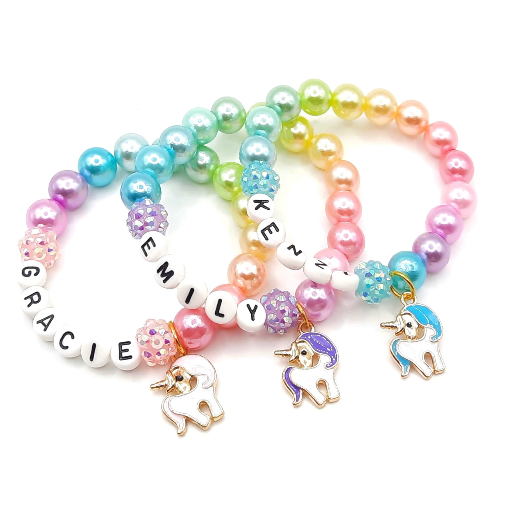 Personalized Kids Lovely Unicorn Bead Bracelet With Name | CWBeach138