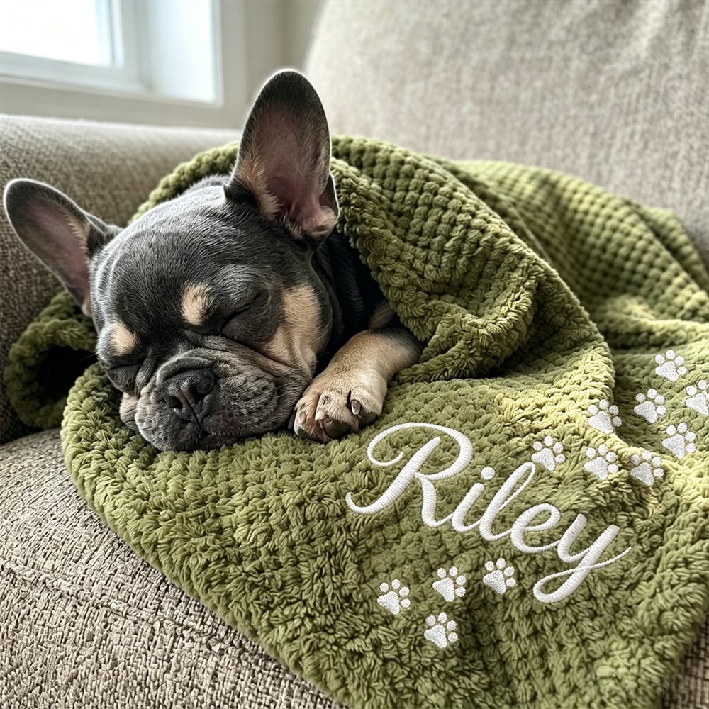 Personalized Embroidered Puppy Blanket with Name & Paw Print | BKPet583