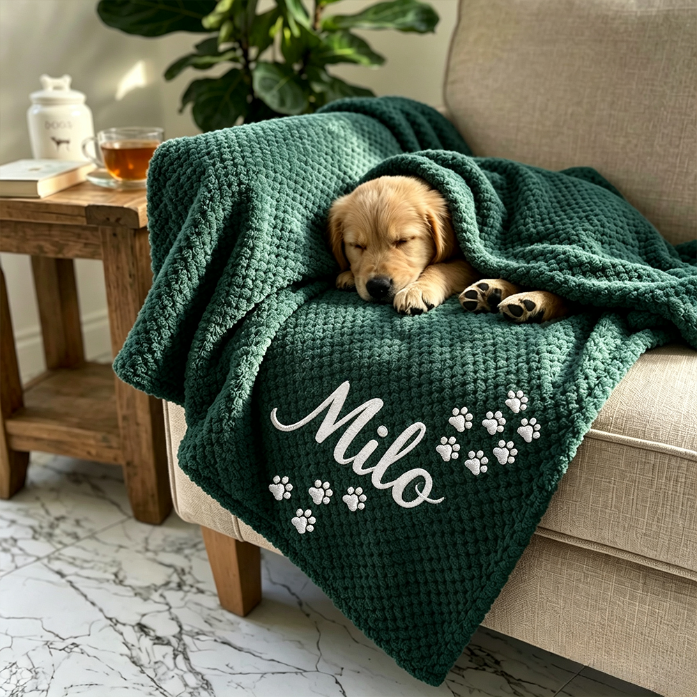 Personalized Embroidered Puppy Blanket with Name & Paw Print | BKPet583