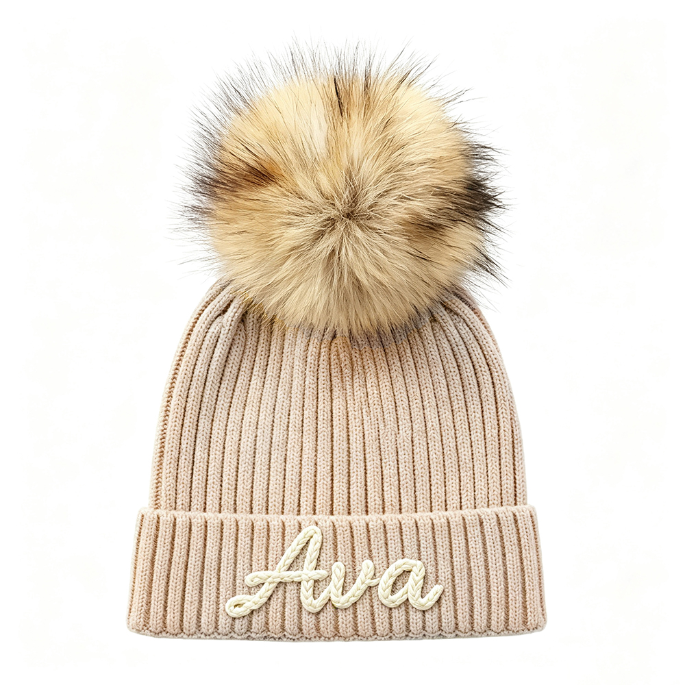 Personalized Hand Embroidered Kids Pom Beanie Winterhat | HSKid87