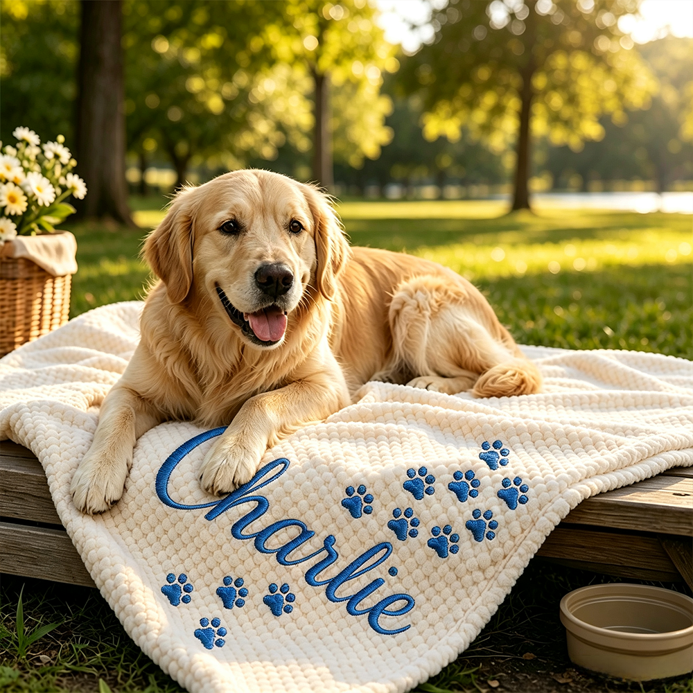 Personalized Embroidered Puppy Blanket with Name & Paw Print | BKPet583