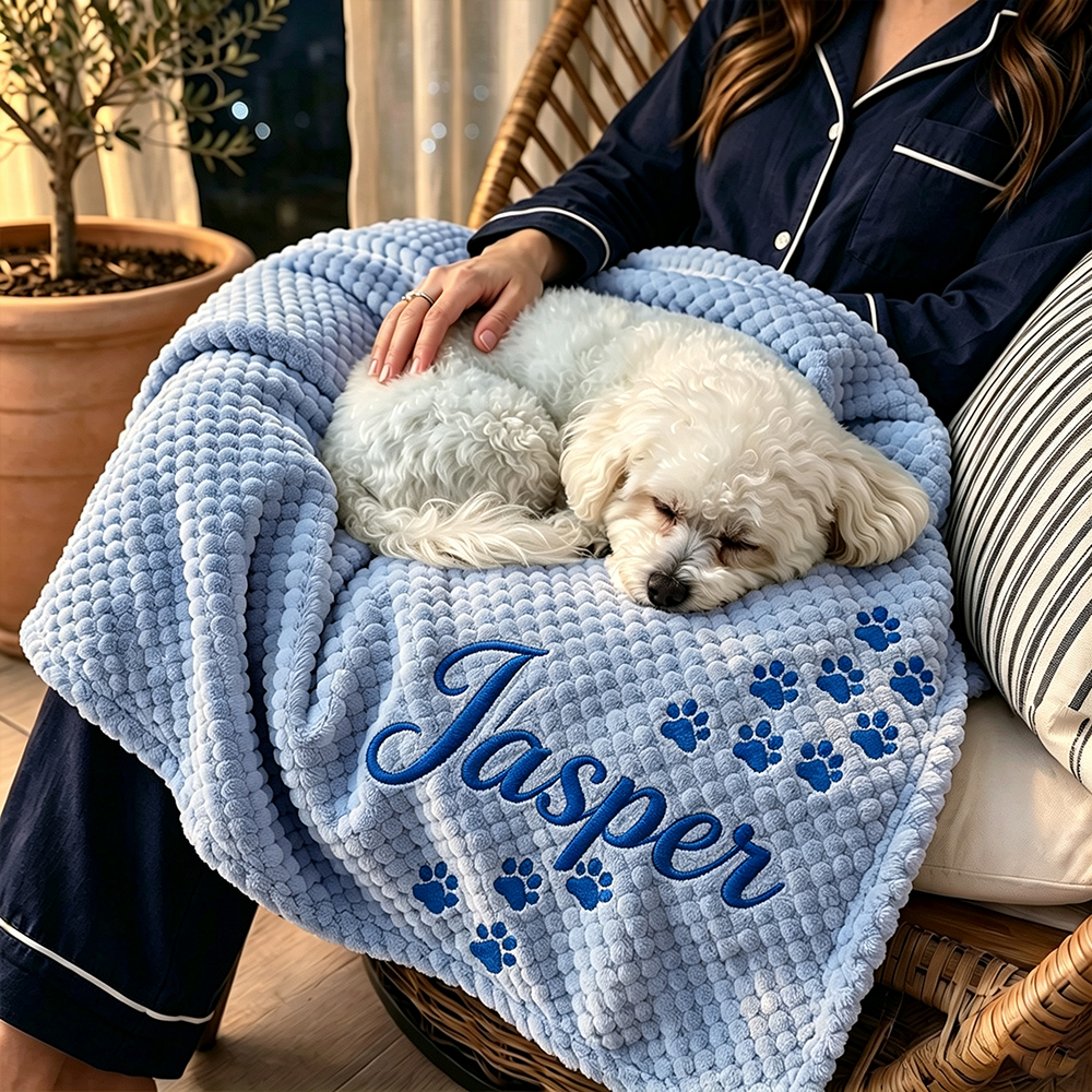 Personalized Embroidered Puppy Blanket with Name & Paw Print | BKPet583