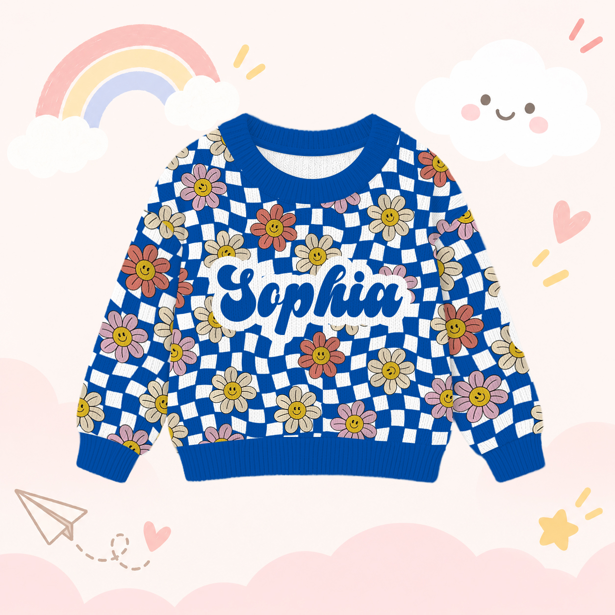 Personalized Lovely Kids Smile Daisy Knit Sweater | CWSweater25