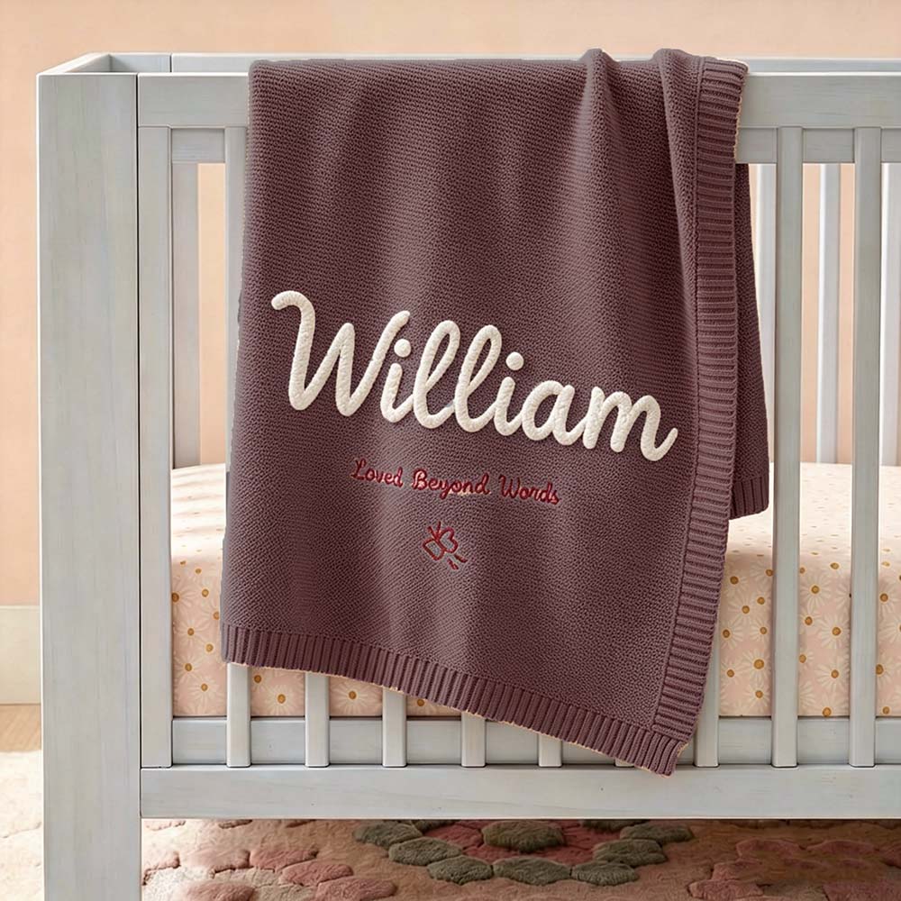 Personalized Hand Embroidered Knit Blanket for Baby | CWBaby512