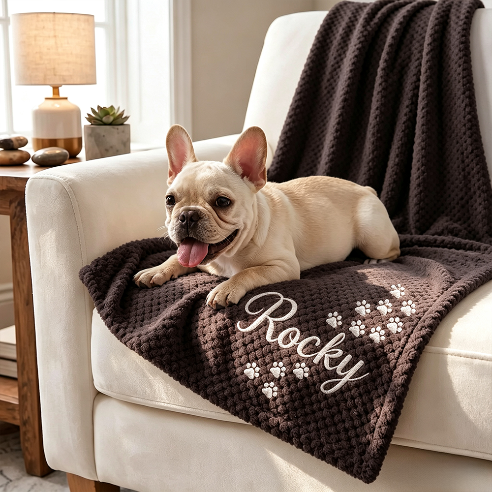 Personalized Embroidered Puppy Blanket with Name & Paw Print | BKPet583