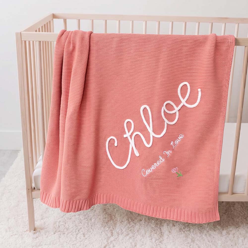Personalized Hand Embroidered Knit Blanket for Baby | CWBaby512