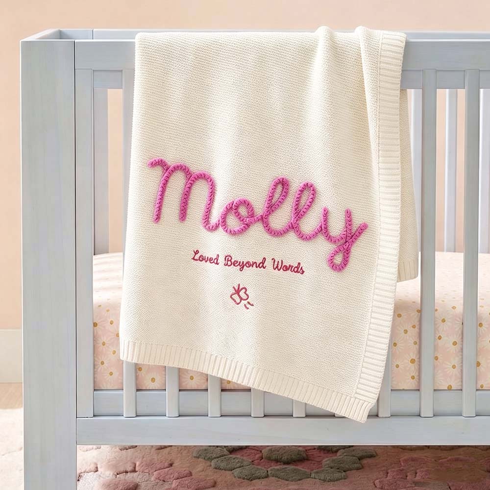 Personalized Hand Embroidered Knit Blanket for Baby | CWBaby512