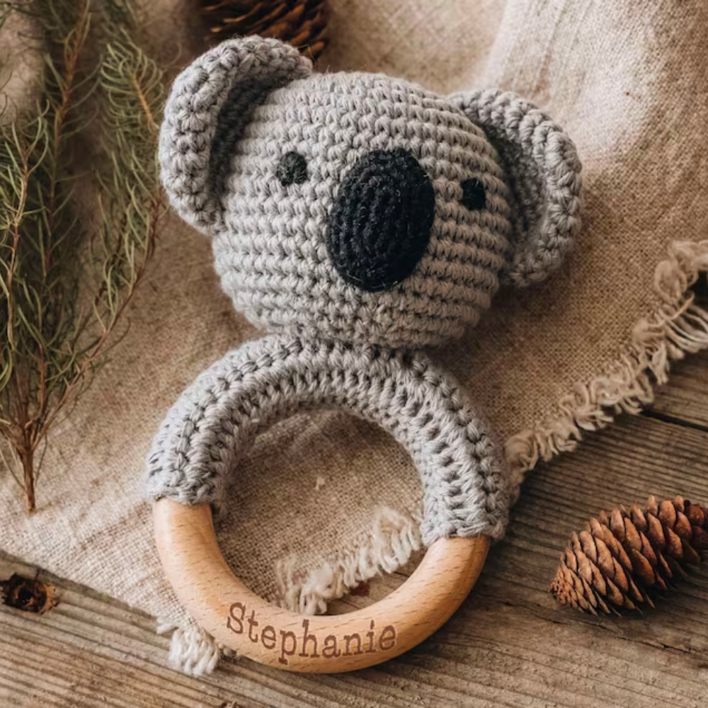 Personalized Knitted Wooden Baby Gripping Ring | CWToy11