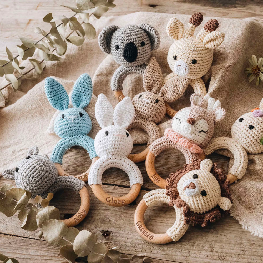 Personalized Knitted Wooden Baby Gripping Ring | CWToy11