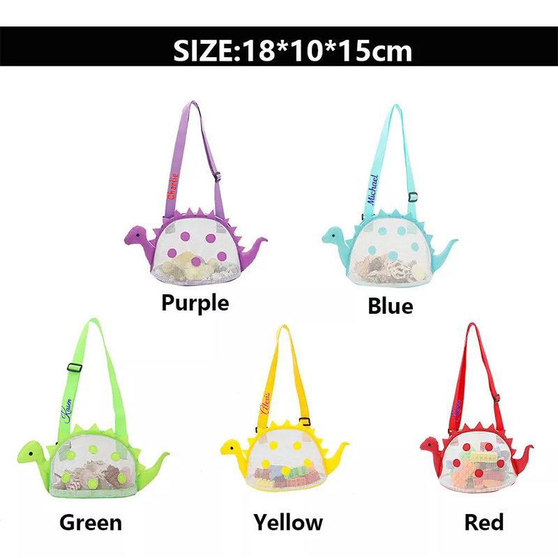 Personalized Dinosaur Seashell Zipper Mesh Beach Bag | CWBeach97