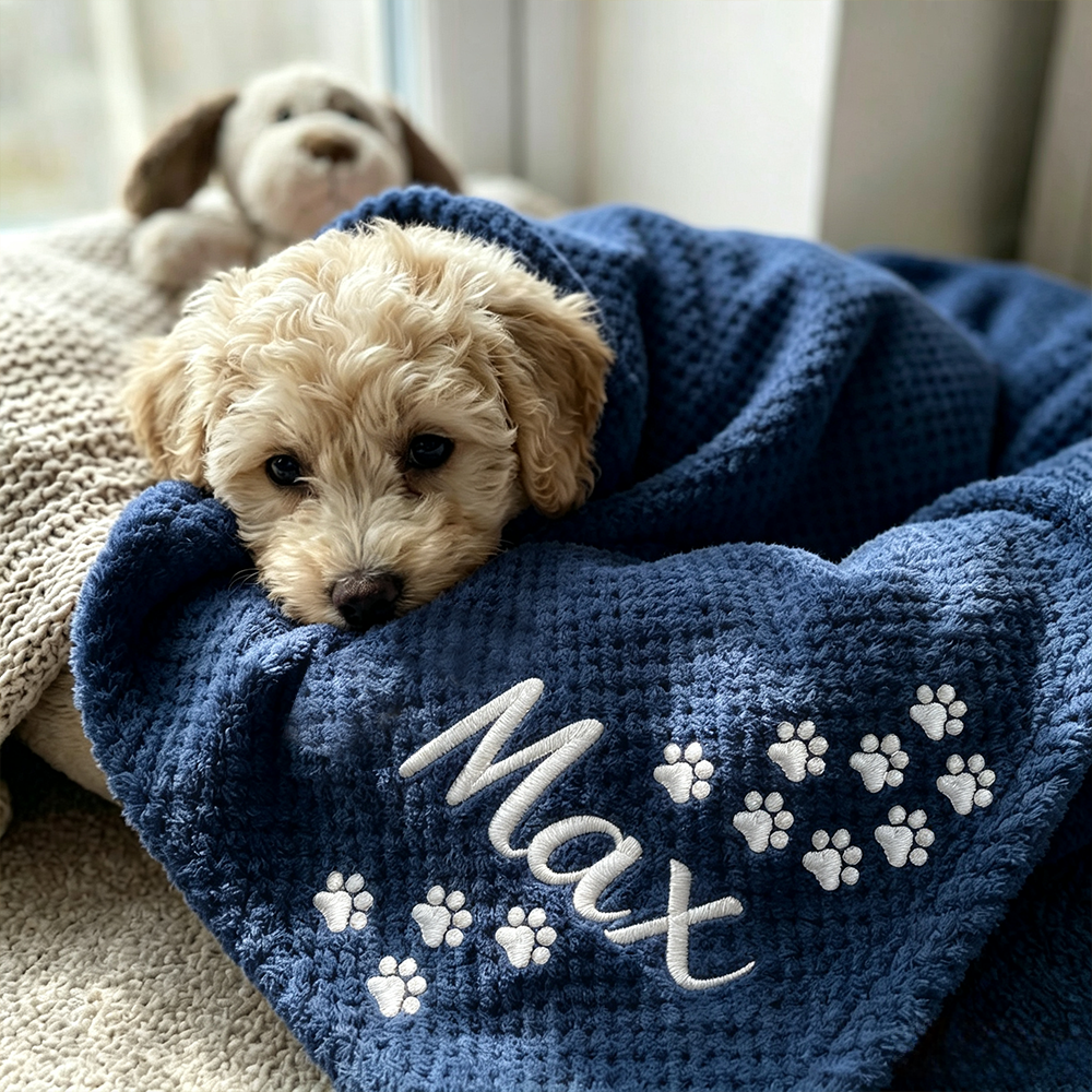 Personalized Embroidered Puppy Blanket with Name & Paw Print | BKPet583