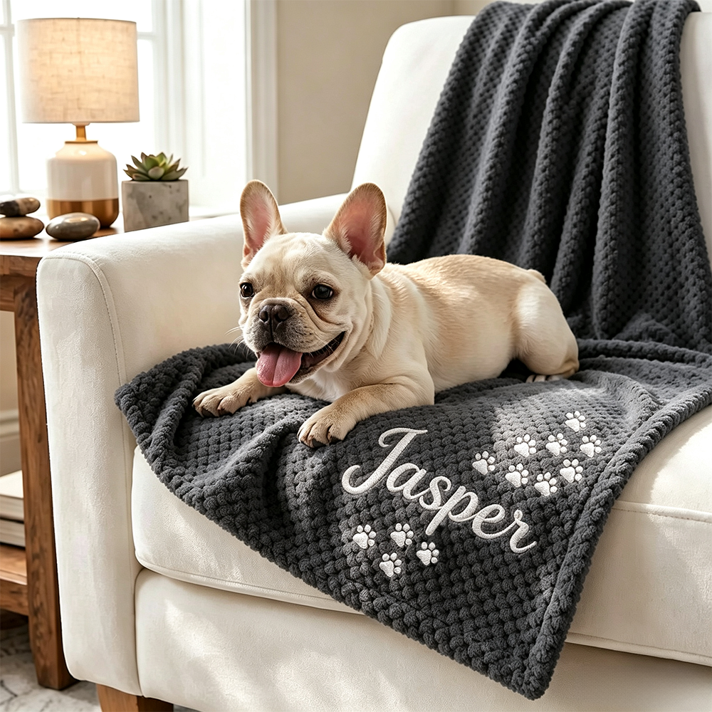 Personalized Embroidered Puppy Blanket with Name & Paw Print | BKPet583