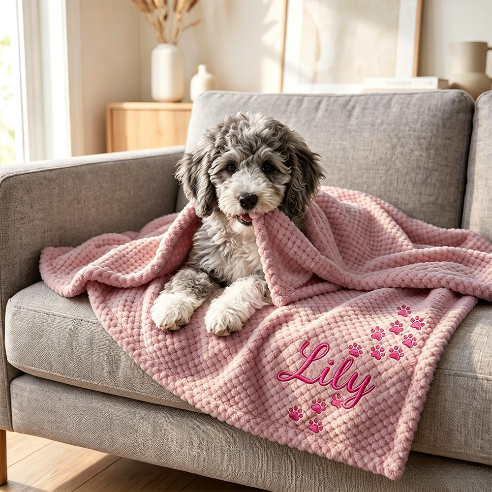 Personalized Embroidered Puppy Blanket with Name & Paw Print | BKPet583