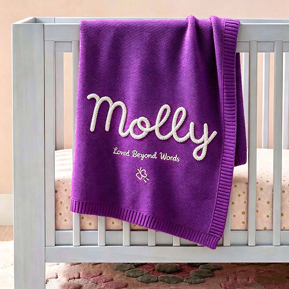 Personalized Hand Embroidered Knit Blanket for Baby | CWBaby512
