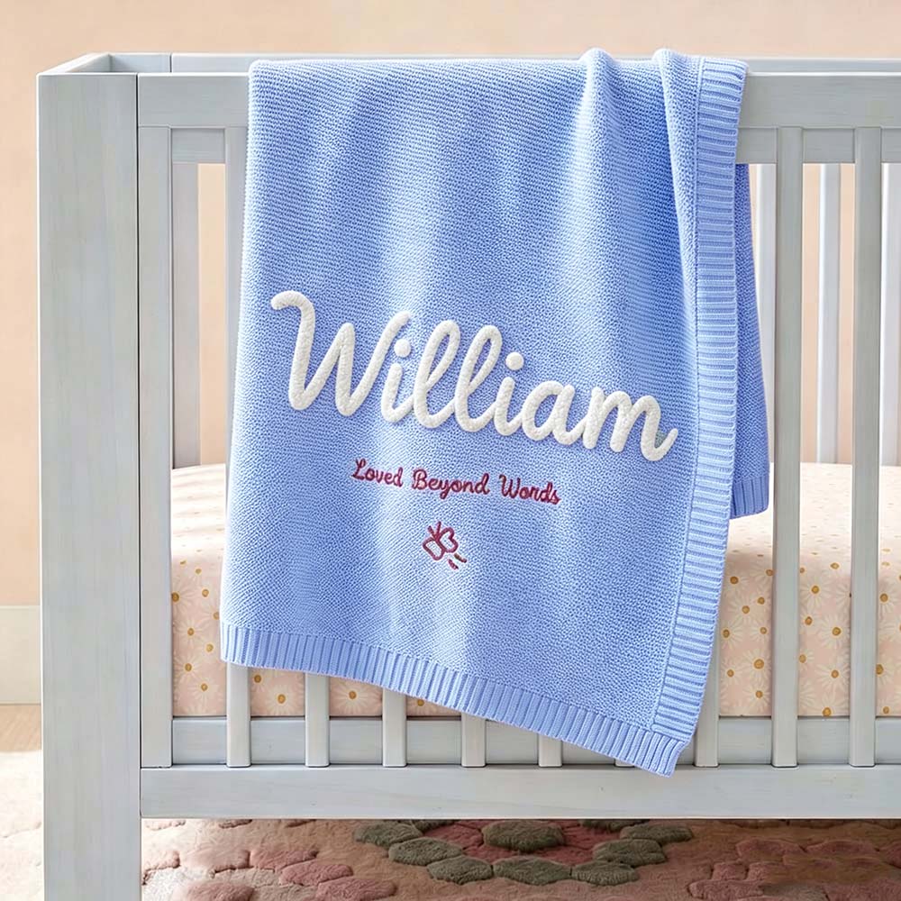 Personalized Hand Embroidered Knit Blanket for Baby | CWBaby512