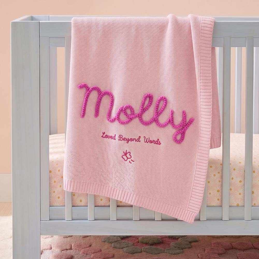Personalized Hand Embroidered Knit Blanket for Baby | CWBaby512