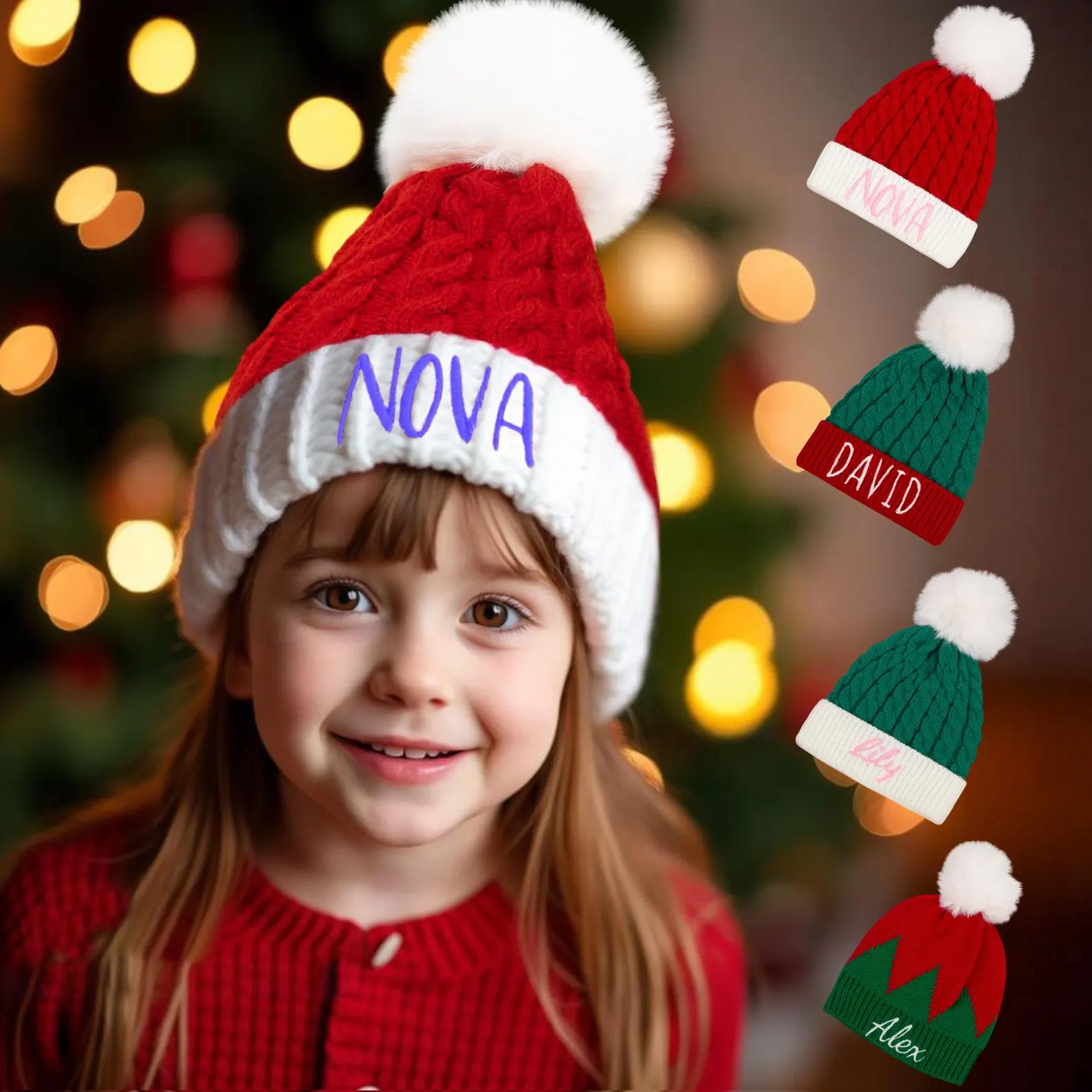 Personalized Embroidery Kid Christmas Pom Pom Hat for Comfort & Unique | HSKid11